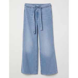 H&M wide leg high-waist belted light wash jeans
